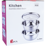 Set de bucatarie bol din inox cu sita, razatoare si capac, 26 x 8 CM